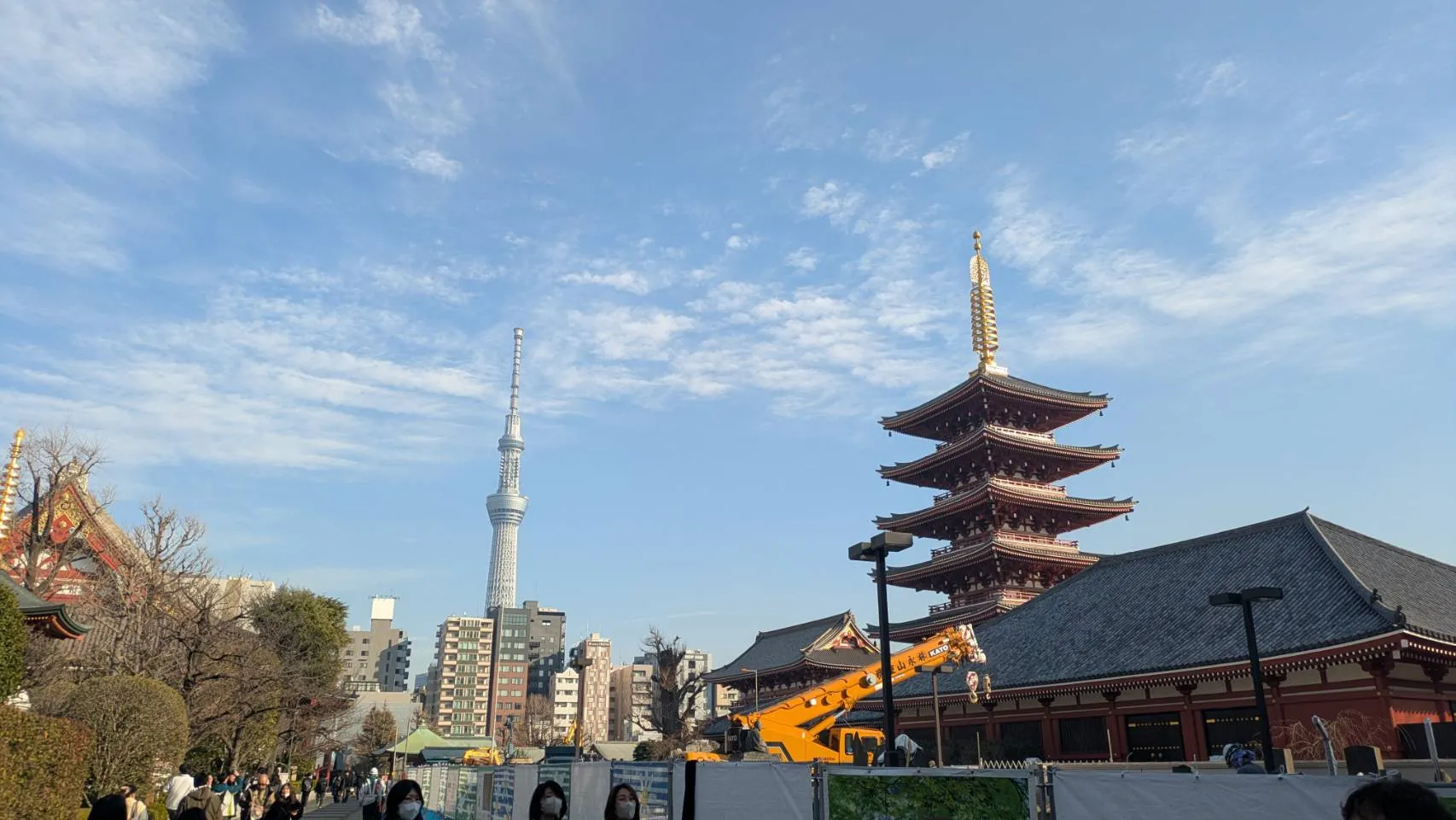 浅草寺と東京スカイツリーを望む東京の景色